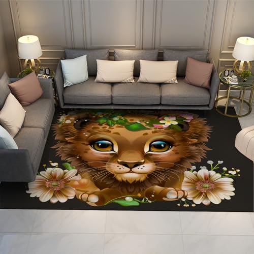 MOKOSAISE Kinder Großer Teppich für Wohnzimmer Schlafzimmer Küche Dekor EIN süßer Kleiner Leopard mit einem Kranz Rutschfester niedriger Flor Kinderzimmer dünner Teppich 100x150cm von MOKOSAISE