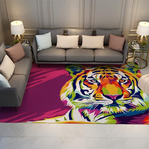 MOKOSAISE Kinderteppich für Wohnzimmer Schlafzimmer Küche Wohnkultur Bunte Graffiti Zoo Tiger rutschfeste Veranda mit niedrigem Flor Waschbarer dünner Teppich 160x200cm von MOKOSAISE