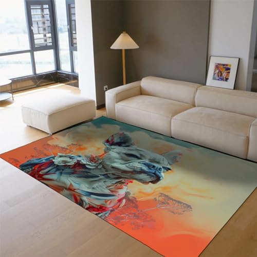 MOKOSAISE Kreativer Teppich für Wohnzimmer Schlafzimmer Küche Dekor Fluid Art Shapi Hund Blumen und Bäume Rutschfester niedriger Flor Kinderzimmer dünner Teppich 100x200cm von MOKOSAISE