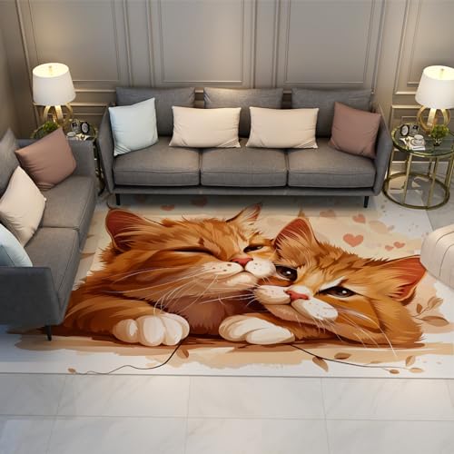 MOKOSAISE Moderner Kunstteppich für Wohnzimmer Schlafzimmer Küche Dekor Zwei süße kleine Katzen Rutschfester niedriger Flor Maschinenwaschbarer dünner Teppich für den Außenbereich 180x300cm von MOKOSAISE