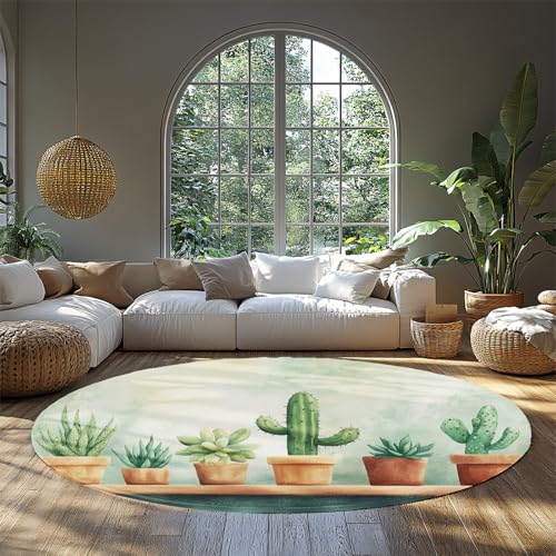 MOKOSAISE Moderner bunter saftiger runder Teppich waschbarer Kaktus botanischer Kreisteppich für Eingangsküche Schlafzimmer Zuhause Esszimmer Küche Dekor 244cm（Runden） von MOKOSAISE