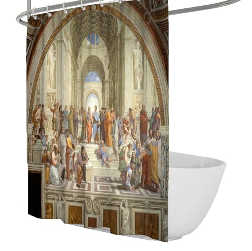 MOKOSAISE Renaissance Kunst Die Schule von Athen Duschvorhänge Maschinenwaschbar Antike Gelehrte Debattierdruck Stoff Wasserdichter Badevorhang W100xL180cm MOKOSAISE Renaissance Kunst Die Schule von Athen Duschvorhänge Maschinenwaschbar Antike Gelehrte Debattierdruck Stoff Wasserdichter Badevorhang W100xL180cm von MOKOSAISE