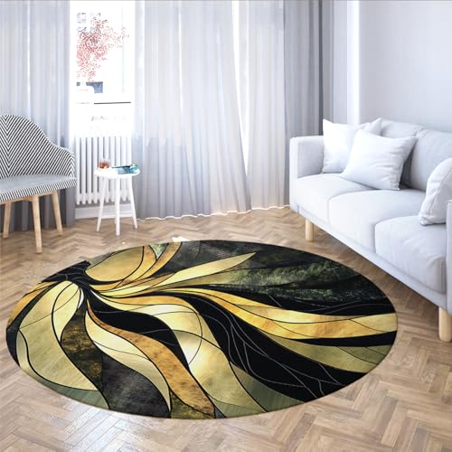 MOKOSAISE Schöne Kurven waschbarer Kreisteppich Abstrakter Marmor Textur Rutschfester runder Teppich mit niedrigem Flor für Schlafzimmer Eingangsbereich Büro Wohnkultur 213cm（Runden） von MOKOSAISE
