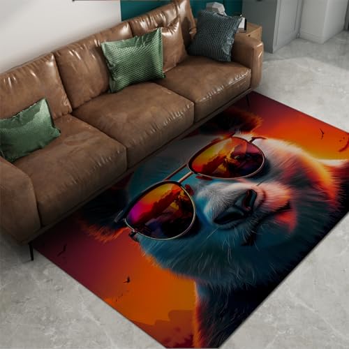 MOKOSAISE Tierteppich für Wohnzimmer Schlafzimmer Küche Dekor Cool Panda bei Sonnenuntergang Dämmerung rutschfest Flauschig Low Pile Deck Terrasse Dünner Teppich 180x300cm von MOKOSAISE