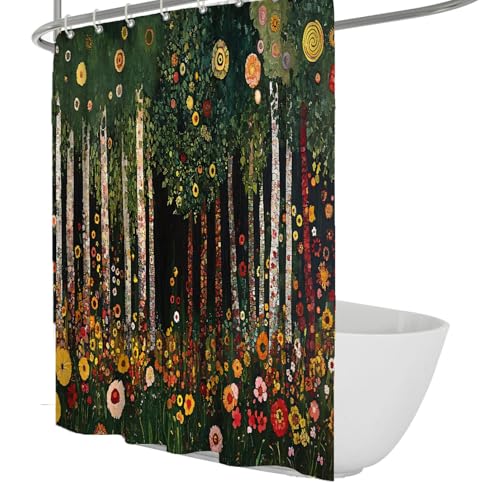 MOKOSAISE Waldgrünes Duschvorhang-Set mit 12 weißen Haken Abstrakte Blumenhain-Wiese skurrile Natur waschbare Stoff-Badezimmervorhänge W90xL180cm MOKOSAISE Waldgrünes Duschvorhang-Set mit 12 weißen Haken Abstrakte Blumenhain-Wiese skurrile Natur waschbare Stoff-Badezimmervorhänge W90xL180cm von MOKOSAISE