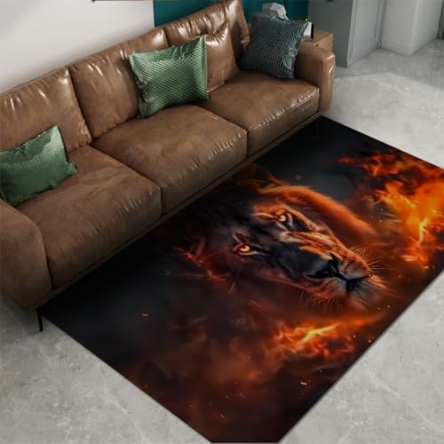 MOKOSAISE Wild Animal Teppich für Wohnzimmer Kinder Schlafzimmer Küche Dekor 3D Mode und schöner Löwe Rutschfester niedrigfloriger Klassenzimmer dünner Teppich 100x200cm von MOKOSAISE