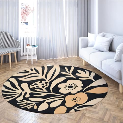 Minimalistischer botanisches Muster weicher runder Teppich schwarzer und weißer runder Teppich für Wohnzimmer Schlafzimmer Schlafzimmer Home Office Arbeitszimmer Küche Dekor 91cm（Runden） von MOKOSAISE