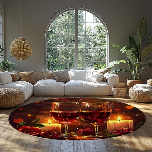 Moderne ästhetische runde Fläche Teppich rote Rose Blumen waschbare Küche Kreis Teppich für Schrank Home Office Schlafzimmer Kaffee Dekor 61cm（Runden） von MOKOSAISE