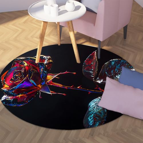 Romantische Rose Runde Fläche Bunte Blumen Botanischer Kreis Teppich für Schlafzimmer Mudroom Küche Wohnung Home Office Dekor 61cm（Runden） von MOKOSAISE
