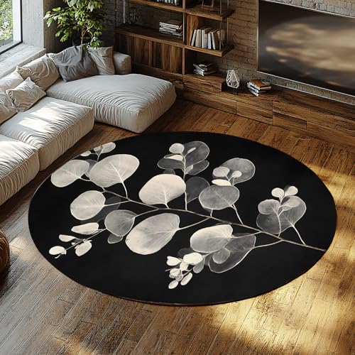 Runde Boho-Blumenteppiche Minimalismus Botanisch Weicher Rutschfester waschbarer runder Teppich für Schlafzimmer Zuhause Essen Kaffee Büro Dekor 213cm（Runden） von MOKOSAISE