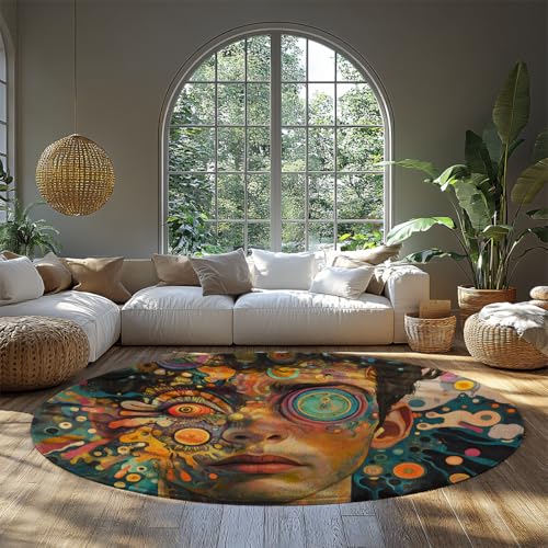 Surrealismus Farbe Porträts weicher Kreis Teppich Abstrakter Mann Gesicht waschbar runder Bereich Teppich für Schlafzimmer unter Esstisch Home Office Dekor 61cm（Runden） von MOKOSAISE