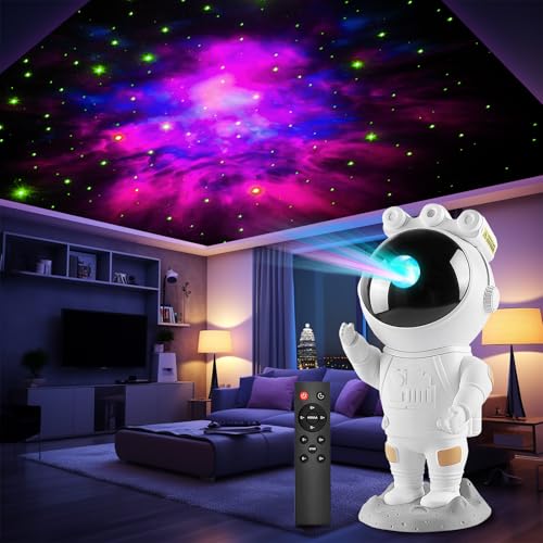 LED Astronaut Sternenhimmel Projektor, Spaceman Galaxy Star Projektor Nachtlicht, Planetarium Projektor mit Timer, Fernbedienung, Schlafzimmer Deckenprojektion Lampe,Geschenk für Kinder und Erwachsene von MOLEKSDAL