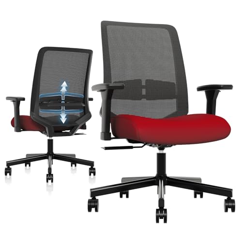 MOLENTS Schreibtischstuhl, ergonomischer Bürostuhl mit Rollen, Chefsessel für Heimbüro, bequemer Computerstuhl mit verstellbarer Lendenwirbelstütze, 3D-Armlehne, Rot von MOLENTS