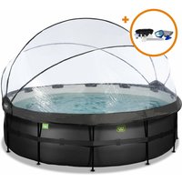 EXIT Black Leather Pool ø488x122cm mit Sandfilterpumpe und Abdeckung und Zubehörset - schwarz von MOLEX