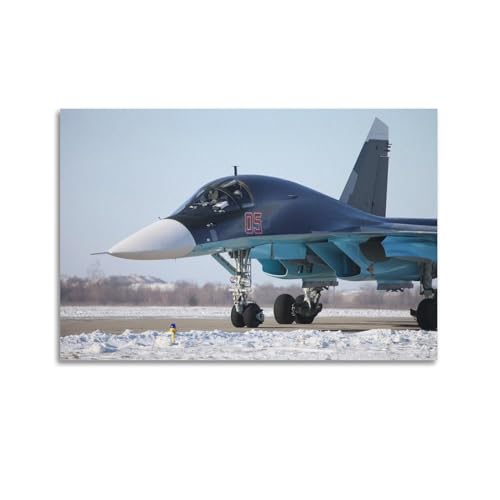 Su-34 Flugzeug-Poster, Motiv: Kampfbomber Nr. 05, dekoratives Gemälde, Leinwand, Wandposter und Kunstdruck, moderne Familienschlafzimmer-Dekoration, Poster, 60 x 90 cm von MOLIG