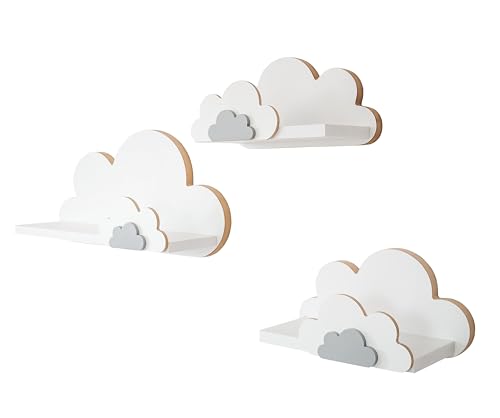 MOLILAND 3er Set Wandregal Kinderzimmer Weiß | Babyzimmer Wolkenregal für Bücher, Spielzeug, Dekoration | Regal Wolke aus Holz | Skandinavischen Stil | Schweberegal Wanddeko FISIA- Elegance von MOLILAND