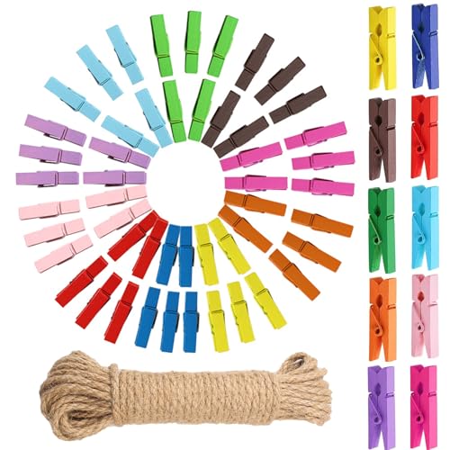 Holzklammern Klein, 100 Stück Mini Wäscheklammern Holz Bunt, Kleine Klammern für Fotos Aufhängen, Holzklammern Wäscheklammern Holz für Bilder Collagen Postkarten, Fotoseil mit Klammern, 3.5CM Holzklammern Klein, 100 Stück Mini Wäscheklammern Holz Bunt, Kleine Klammern für Fotos Aufhängen, Holzklammern Wäscheklammern Holz für Bilder Collagen Postkarten, Fotoseil mit Klammern, 3.5CM von MOLIMOLI