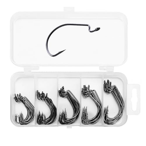 MOLIMOLI Offset Haken 50 Stück Angelhaken Set – Wurmhaken, Jigköpfe, Dropshot Haken Blei, 5 Größen Kohlenstoffstahl, Kunststoffbox – Für Dropshot Montage Fertig, Wels & Weiche Köder MOLIMOLI Offset Haken 50 Stück Angelhaken Set – Wurmhaken, Jigköpfe, Dropshot Haken Blei, 5 Größen Kohlenstoffstahl, Kunststoffbox – Für Dropshot Montage Fertig, Wels & Weiche Köder von MOLIMOLI