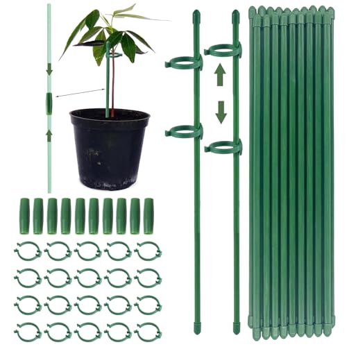 MOLIMOLI Pflanzenstütze, Rankhilfe, 20 Stück Pflanzstäbe mit 20 Karabinern & 10 Verlängerungsrohren, Tomaten Rankhilfe, Pflanzenhalter für Garten, Gurken, Zimmerpflanzen (90 PCS) von MOLIMOLI