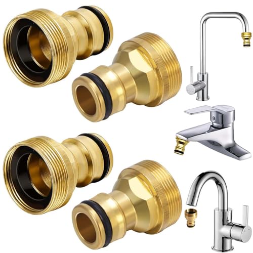 MOLIMOLI Wasserhahn Adapter 4er Set - Universal Schlauchadapter Messing Anschluss für Gartenschlauch, passend für 22mm und 24mm Gewinde, wasseranschluss Adapter schlauchadapter von MOLIMOLI
