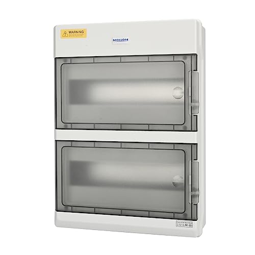 Mollom 24 Modules Verteilerkasten mit Sammelschienen und DIN-Schienen für Leitungsschutzschalter MCB, wasserdicht IP66. Verfügbar für den Innen- und Außenbereich von Mollom