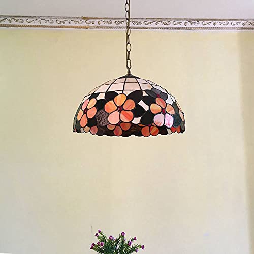 LED Esszimmer Hängelampe Vintage Pendelleuchte Tiffany Antik E27 Esstisch Pendellampe Blumen Design Küchenlampen Wohnzimmerlampe Hängeleuchte Schlafzimmer Loft Cafe Bar Glasmalerei Lampenschirm (50cm) von MOLOURK