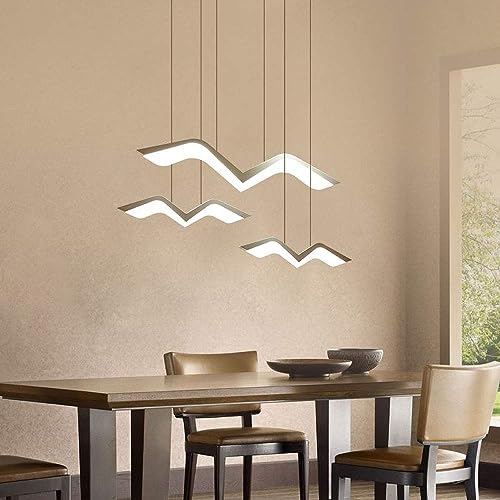 LED Pendelleuchte Esstischlamp Dimmbar Hängeleuchte Weiß Pendellampe mit Fernbedienung Modern Möwe Design Acryl Hängelampe Höhenverstellbar Innen Deckenleuchte für Esszimmer Schlafzimmer (3FLAMMIG) von MOLOURK