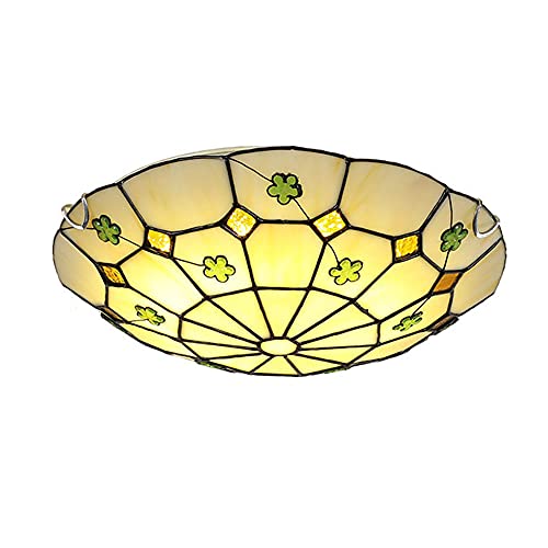 LED Schlafzimmer Deckenleuchte Dimmbar Tiffany Vintage Pastoral Wohnzimmer Deckenlampe Rund Retro Küchenlampe Esszimmer Flur Badezimmer Flush Mount Dekorative Leuchten Farbe Glas Lampenschirm (30cm) von MOLOURK