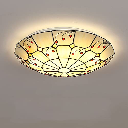 LED Schlafzimmer Deckenleuchte Vintage Tiffany Antik Schlafzimmer Deckenlampe Retro Rund Lampe Pastoral Farbe Glas Lampenschirm E27 Küchenlampe Porch Light Für Balkon Flur Badezimmer (40CM) von MOLOURK