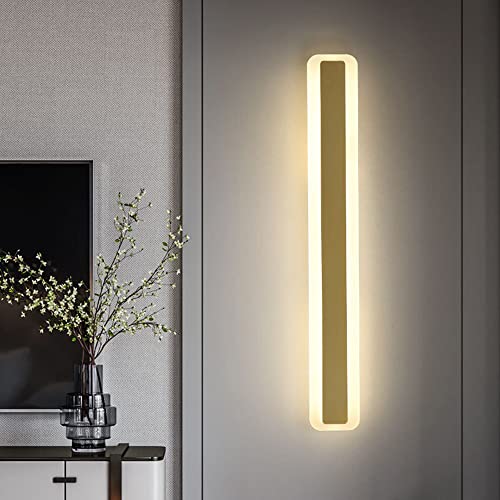 LED Wohnzimmer Wandlampe Innen Moderne Lange Acryl Wandleuchte Dimmbar Nachttischlampe Spiegelleuchte Lange Lichtleiste Wandbeleuchtung Badlampe für Badzimmer Schlafzimmer Treppen (Gold,120cm) von MOLOURK