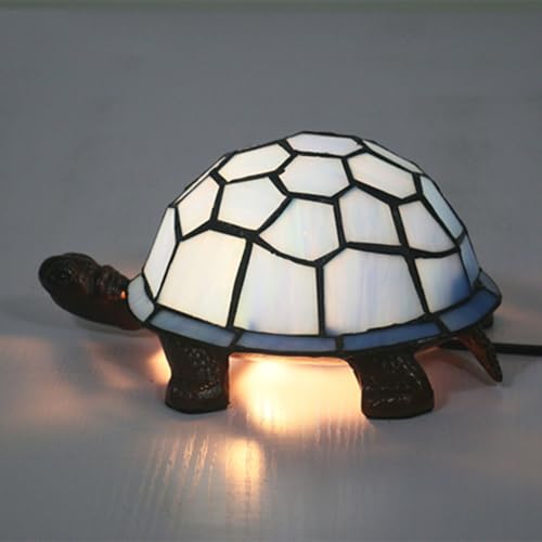 MOLOURK Retro Tiffany Schlafzimmer Tischlampe Mit Schalter Schildkröte Nachttischlampe Vintage Wohnzimmer Schreibtischlampe Nostalgie Cafe Nachtlicht E14 Handgefertigter bunter Lampenschirm (Glas,F) von MOLOURK