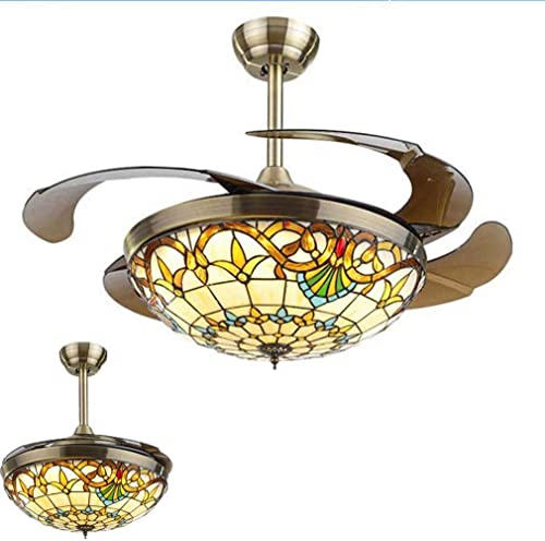 MOLOURK Tiffany Deckenventilator mit Beleuchtung, Vintage LED Dimmbar Deckenleuchte mit Ventilator und Fernbedienung Leise, Deckenventilator für Schlafzimmer Wohnzimmer Küche Esszimmer, Ø107cm,braun von MOLOURK