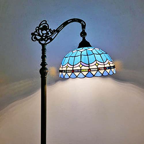 Vintage Wohnzimmer Stehleuchte Mit Fußschalter Tiffany Stehlampe Buntglas Leselampe Retro Harzbasis E27 Büro Standleuchte verstellbare Lampenschirm H165CM von MOLOURK