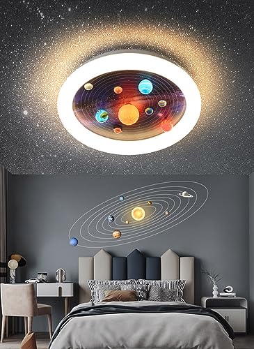 Modern LED Deckenleuchte für Kinder, Kinderzimmer Deckenlampe Dimmbar mit Fernbedienung, Nachtlicht-Modus, 45W Kreative planet Design für Junge Mädchen Schlafzimmer Innenbeleuchtung zzgl. G4*4 von MOLOURK