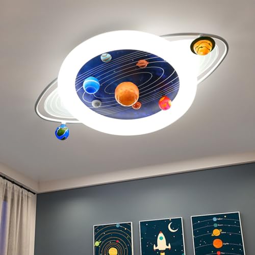 Modern LED Kinderzimmerlamp Deckenleuchte Dimmbar mit Fernbedienung, Kreative Planet Deckenlampe für Kinder, Nachtlicht-Modus, für Junge Mädchen Schlafzimmer Innenbeleuchtung zzgl. G4*4 (B) von MOLOURK