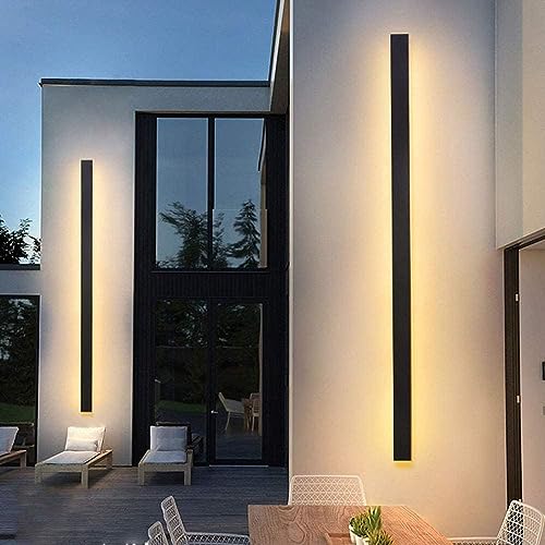 Modern LED Terrasse Wasserdicht Außenwandleuchten Aluminium Aussen Gartenleuchte Schwarz Wandleuchte Außen Lange Lichtleiste für Schlafzimmer Wohnzimmer Garten Flur Außenbeleuchtung (dimmbar,150cm) von MOLOURK