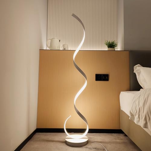 Moderne Schlafzimmer Stehleuchte dimmbar mit Fernbedienung, LED Spirale Stehlampe mit Fußschalter, 3 Farbtemperaturen, 25W, 145cm, für Wohnzimmer, Büro, Arbeitszimmer (White) von MOLOURK