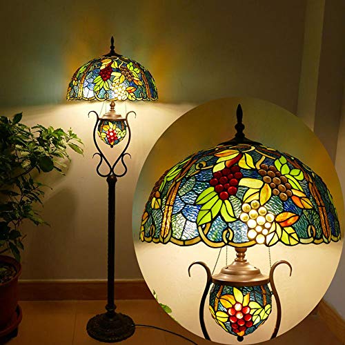 Ø46cm Vintage Tiffany Style Wohnzimmer Stehleuchte mit Schalter Handbuch Glasmalerei Libelle Design E27 Schlafzimmer Kunst Stehlampe Retro Büro Leselicht Nachtlicht 165CM hoch Standllampe Max 40W von MOLOURK