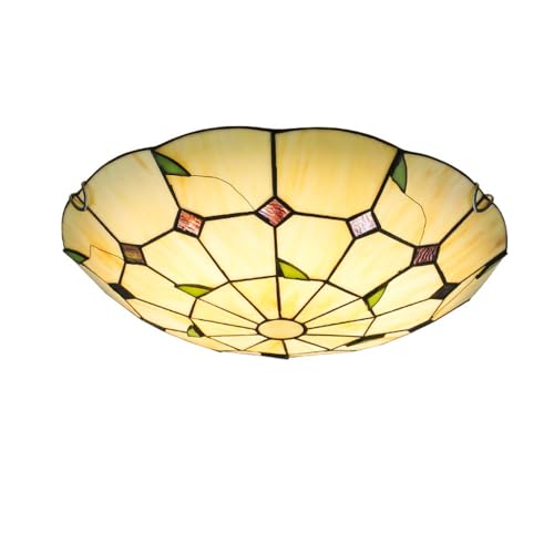 Retro Schlafzimmer Deckenleuchte Tiffany-Stil Glas Küchenlampe Wohnzimmer Deckenlampe Vintage E27 Flush Mount Gang Beleuchtet für Esszimmer Porch Corridor Korridor Balkon Flur Badezimmer (40CM) von MOLOURK