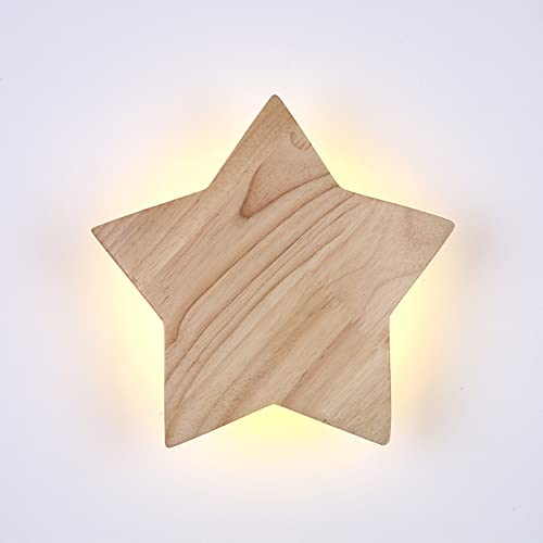 Sterne Holz Wandleuchte LED Schlafzimmer Nachttischlampe Wandlampe Innen Augenschutz Warmes Licht 3000K Moderne wandbeleuchtung Für Gang Korridor Madchen Junge Babyzimmer Innenbeleuchtung (19CM) von MOLOURK
