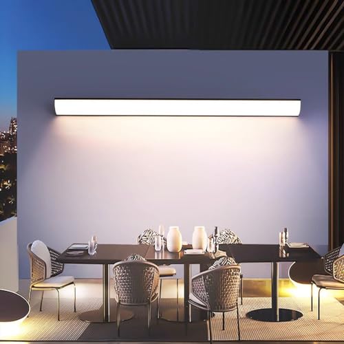 Terrasse Wasserdicht Außenwandleuchten Modern LED Aluminium Aussen Gartenleuchte Schwarz Wandleuchte Außen Lange Lichtleiste für Schlafzimmer Wohnzimmer Garten Flur Außenbeleuchtung (Dimmbar,150cm) von MOLOURK