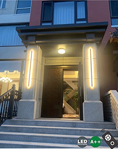Terrasse außenwandleuchten anthrazit, Moderne LED wasserdicht Außen Wandleuchte Dimmbar, Aluminium Schwarz Wandlampe mit Fernbedienung, Up/Down Außenleuchte Für Garagen, Gärten, Gänge (Dimmbar,150CM) von MOLOURK