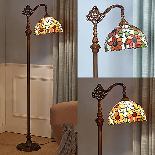 Tiffany LED Stehlampe Vintage Schlafzimmer Wohnzimmer Stehleuchte Mit Fußschalter Schlafzimmerlampe Studyroom leselampe Retro Bar coffe Büro Standleuchte Ø30cm Buntglas Lampenschirm H165CM MAX40W von MOLOURK