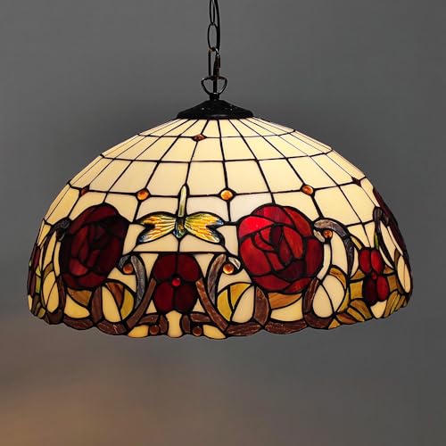 Tiffany Retro Wohnzimmer Deckenleuchte Rose Hängeleuchte Ø50CM Küchenlamp Pendelleuchte Glas Höhenverstellbar Vintage Loft Küchen Hängelampe E27 für Schlafzimmer Cafe Bar von MOLOURK