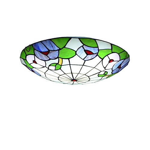 Tiffany Schlafzimmer Deckenleuchte, Vintage Flush Mount Küchenlampe, Retro Runde Bunt Glas Lampenschirm, E27, MAX40W, Retro Deckenlampe für Wohnzimmer Esszimmer Korridor Flur Deckenbeleuchtung (50CM) von MOLOURK