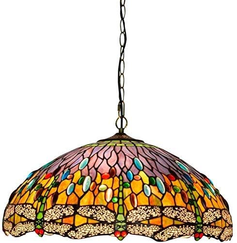 Tiffany Style Retro Esstisch Pendelleuchte Deckenleuchte Ø45cm Glas Libellen Wohnzimmerlampe Hängelamp E27 Küchenlampen Vintage Esszimmer Deckenlampe Hängeleuchte für Schlafzimmer Cafe Bar (A) von MOLOURK