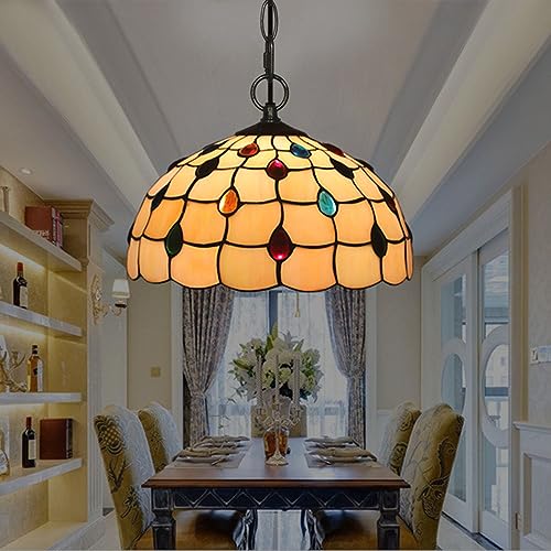 Vintage Tiffany Küche Pendelleuchte Dekoratives Licht Barock Glas Wohnzimmerlampe Deckenleuchte Höhenverstellbar E27 Esszimmer Lampen Retro Hängeleuchte Wohnzimmer Hängelampe Schlafzimmer Loft Cafe von MOLOURK