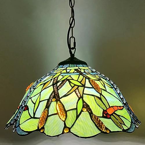 Vintage Tiffany Loft Libelle Pendelleuchte Küchenlampen Esstisch Glas Deckenleuchte Hängelampe Höhenverstellbar Ø40CM Retro Esszimmer Hängeleuchte E27 Wohnzimmerlampe Schlafzimmer Cafe Bar von MOLOURK