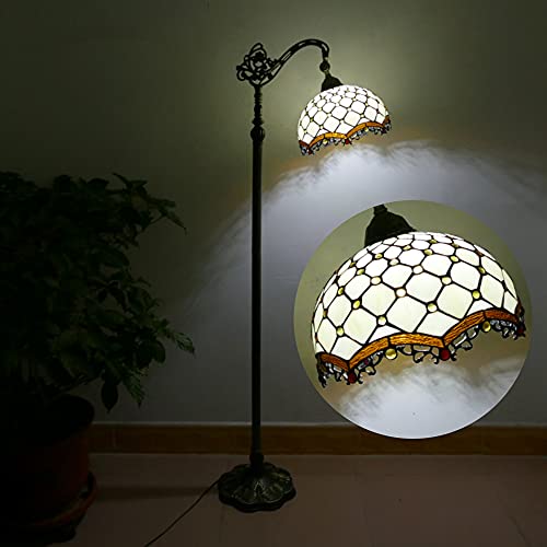 Vintage Wohnzimmer Stehlampe mit Schalter Retro Tiffany Schlafzimmer Stehleuchte Ø30CM Verstellbarer Glasmalerei Lampenschirm E27 Arbeitszimmer Schreibtisch Leselampe 165cm Hohe Büro Standlampe von MOLOURK