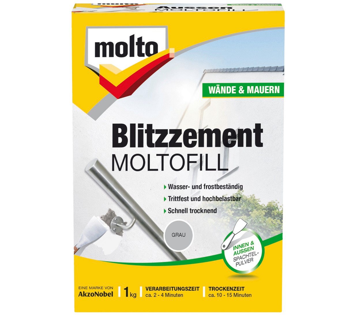 MOLTO Spachtelmasse MOLTO Moltofill Blitzzement Grau Außen und Innen 1 Kg von MOLTO